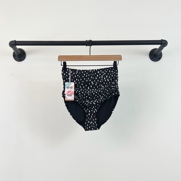 NWT Nani Spritz Polka Dot Ruched High Waisted Bikini Bottoms Black/White - Picture 6 of 9
